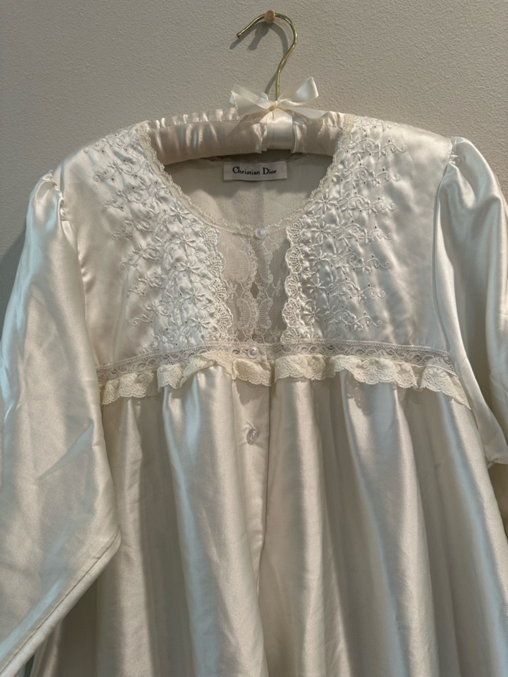 Inasne Vintage Christian Dior From The 70’s White Lace Trim Nightgown - Picture 3 of 10